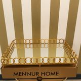 Mennur Home Sunumluk Aynalı Halka Tepsi Lüx Gold Sunum Tepsis - Altın