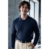 Menofours Wear Verona Erkek Old Money Premium Saç Örgü Desenli Düğmeli Polo Yaka Triko Kazak Lacivert