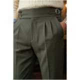 MENOFOURSWEAR Erkek Old Money Pileli Harvest İtalyan Kesim Kumaş Pantolon Haki
