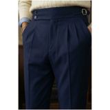 MENOFOURSWEAR Erkek Old Money Pileli Harvest İtalyan Kesim Kumaş Pantolon Lacivert