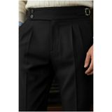MENOFOURSWEAR Erkek Old Money Pileli Harvest İtalyan Kesim Kumaş Pantolon Siyah
