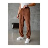 MENOFOURSWEAR Erkek Pileli Baggy Kalıp Kadife Pantolon Acı Kahve