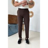 MENOFOURSWEAR Erkek Regular-Fit Premium Kalite Old Money Kumaş Pantolon Acı Kahverengi
