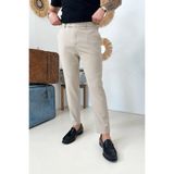 MENOFOURSWEAR Erkek Regular-Fit Premium Kalite Old Money Kumaş Pantolon Bej