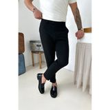 MENOFOURSWEAR Erkek Regular-Fit Premium Kalite Old Money Kumaş Pantolon Siyah
