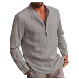 Mens Linen Henley T Shirts Short Sleeve Shirts Cotton Button Up Casual Summer Grandad Tee Tops Beach Shirt