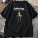 Men's T-Shirt Hold On Partner Im Overstimulated Funny Meme Graphic T Shirts Cowboy Frog T Shi - Siyah