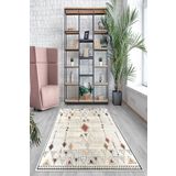 MENTEŞ HOME MENTEŞ Geometrik Renkli Bohem Dijital Baskı Yıkanabilir Kaymaz Taban Etnik Kilim Desen Salon Halısı