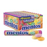Mentos Meyve Drajeleri, 40 Rulo Şeker, Portakallı Meyve Aroması + Limon+Çilek, Çok Paket Çiğneme Şekeri