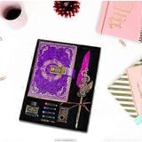 Menuzer Kilitli Günlük Günlüğü Gizli Günlükler Dergi Defter Divit Kalem Seti Kod Kilitli - Çok Renkli