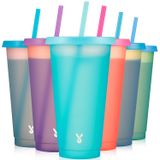 Meoky Kapaklı ve Pipetli Plastik Bardaklar - 6'lı Paket 24 oz Kapaklı ve Payetli Renk Değiştirme Bardakları Dökme, Yetişkinler için Kapaklı ve Pipetli Yeniden Kullanılabilir Bardaklar Çocuk Kadın