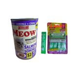 Meow Tahılsız Somonlu Ciğerli Pate Kedi Konserve 400G, 2 Adet Tavuklu ve Morina Balıklı Krema Kedi Ödülü