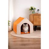 MeoWood Ahşap Kedi Evi –renkli Kumaş - Modern Iç Mekan Kedi Yuvası - - Turuncu - Ahşap