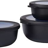 Mepal Cirqula 3 parçalı çok kaseli set yuvarlak İskandinav siyahı - 350, 750 ve 1250 ml, derin dondurucu kavanozu, mikrodalga kapları ve kapaklı servis kasesi olarak kullanılabilir