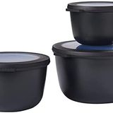 Mepal Cirqula 3 parçalı çok kaseli set yuvarlak İskandinav siyahı - 500, 1000 ve 2000 ml, derin dondurucu kavanozu, mikrodalga kapları ve kapaklı servis kasesi olarak kullanılabilir
