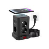 Mepura Wp-707 3 Usb-A + 1 Type-C Çıkışlı Kule Tipi Akım Korumalı Çoklu Priz – Tek Tuş Kontrol Masaüstü