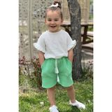 Meqlife 2023 Kız Çocuk Yazlık Müslin Short Bluz Takım %100 Pamuk - Su Yeşili - 5 - 6 Yaş