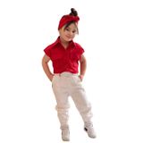 Meqlife Bağlamalı Kız Çocuk Gömlek Krop Bandana Hediye Kırmızı 1-2 YAŞ