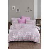 MER-TİM Tek Kişilik Lastikli Pamuklu Ranforce Nevresim Takımı 160x220 - Pembe Zikzak Desenli (Pembe)
