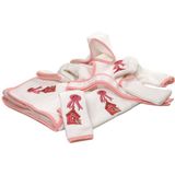 Merak Home % 100 Doğal Pamuk Bebek Bornoz Nakış Işlemeli - Beyaz - Pembe - 0 - 1 Yaş