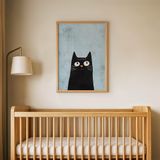 Meraklı Kedi Çocuk Odası Duvar Posteri Çerçeveli Tablo Duvar Dekorasyonu - 21 x 30 - Ahşap Çerçeveli