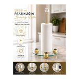 Meralles Kristal Taşlı Yuvarlak Cam Kağıt Havluluk Gold Ayaklı Dekoratif Tezgah Üstü Rulo Kağıt Peçetelik Havluluk Organizer Standı