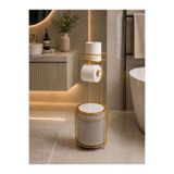 Meralles Lüks Gold Altın Rengi Metal Banyo WC Kovası Havluluk 2 li Set - Modern Dekoratif Çöp Kovası Banyo Aksesuarı