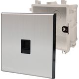 MERALLI INOX RJ45 data prizi, hakiki fırçalanmış paslanmaz çelik, çerçevesiz 86×86 Modüler kasa dahil - 1 Adet - Gümüş