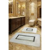 Meram Kaymaz Taban, Emici 2'li Ultra Lüks Deri Detaylı Banyo Paspası Seti Beyaz-Gold 60x100 cm ve 50x60 cm