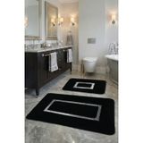 Meram Kaymaz Taban, Emici 2'li Ultra Lüks Deri Detaylı Banyo Paspası Seti (Siyah-Gümüş) 60x100 cm ve 50x60 cm