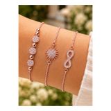 Merand Kadın Rose Gold Renk 3’lü Çelik Bileklik Seti Zirkon Taşlı Nazar Boncuklu ve Kelebek Figürlü Kombin Takı