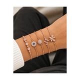 Merand Kadın Rose Gold Renk 5’li Çelik Bileklik Seti Zirkon Taşlı Nazar Boncuklu Güneş Zigzag Kelebek Figürlü Kombin Takı