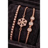 Merand Rose Gold Renk Çelik Zirkon Taşlı Kadın Bileklik 3’lü Hediye Seti