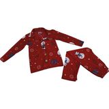 Merbe Tekstil Kar Desenli Pamuklu Kız Çocuk Süet Pijama Takımı – Rahat, Sıcak ve Eğlenceli Ev Giyim - Kırmızı - 4 Yaş