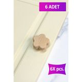 merbiles 6 Adet Çiçek Şekilli Ahşap Kulp Çocuk Bebek Odası Mobilya Kulpu Dolap Çekmece Düğme Kulp