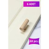 merbiles 6 Adet Roll Ahşap Kulp Tek Delikli Çekmece Kulpu Modern Dolap Kolu Mobilya Düğme Kulp Natürel