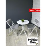 Mercan 2 Kişilik Yuvarlak Mutfak Yemek Masası Takımı 2+1 Beyaz Kazayağı Kumaş 60 cm