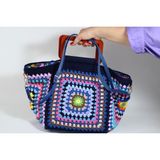 Mercan Designs Mavi Motif Detaylı El Örgüsü Handmade Bohem Tarzı Omuz Çantası - 409-Mavi