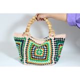 Mercan Designs Yeşil Motif Detaylı El Örgüsü Handmade Bohem Tarzı Omuz Çantası - 02Y-Yeşil