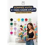 Mercan İç Giyim Kadın Atlet 4'lü Ip Askılı V Yaka Sürpriz Özel Kutu Nefes Alan Kumaş Organik Pamuk - Çok Renkli - 2XL
