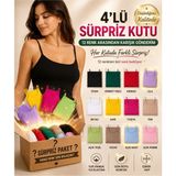 Mercan İç Giyim Kadın Ip Askılı Atlet 4'lü Sürpriz Özel Kutu Nefes Alan Kumaş Organik Pamuk - Çok Renkli - 2XL