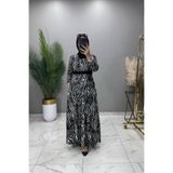 Mercan MİNA CEPLİ ELBİSE Dokuma Krep Kumaş Kadın Zebra Desenli Kolları Lastikli Cep Detaylı Tesettür Elbise