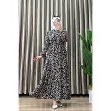 mercan moda AYLA ELBİSE Viskon Kumaş Çiçekli Uzun Tesettür Elbise Siyah Beli Lastikli Maxi Boy