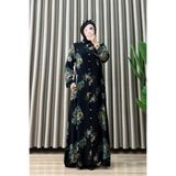 mercan moda ÇAĞLA ELBİSE Viskon Kumaş Kadın Yeşil Çiçek Desenli Boydan Açılabilir Düğmeli ve Cepli Tesettür Elbise