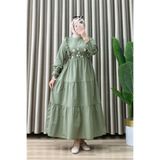 mercan moda LİLYUM ELBİSE Poplin Kumaş Kadın Mint Yeşili Fırfır Detaylı ve Nakış İşlemeli Tesettür Elbise