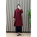 mercan moda SAADET TUNİK Ayrobin Kumaş Kadın Bordo Yaka Açılabilir Düğmeli Kolları Lastikli Rahat Kesim Tunik