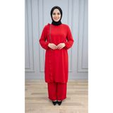 mercan moda SİMGE TAKIM KADIN KIRMIZI AEROBİN KUMAŞ 2'Lİ Tesettür PANTOLON TUNİK SET