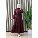 mercan moda Yasmin Etekli Takım Maya Kumaş Kadın Bordo Kolları ve Cebi Dantel Detaylı Etekli Tesettür Takım