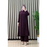 mercan moda ZELİHA TAKIM Krep Kumaş Mürdüm Kadın Yapıştırma Taş ve Fırfır Detaylı Pantolonlu Tesettür İkili Takım