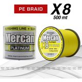 Mercan Pe Örgü Platinum 8X İp 0.20 mm - 500 mt Fosforlu Sarı Misina
